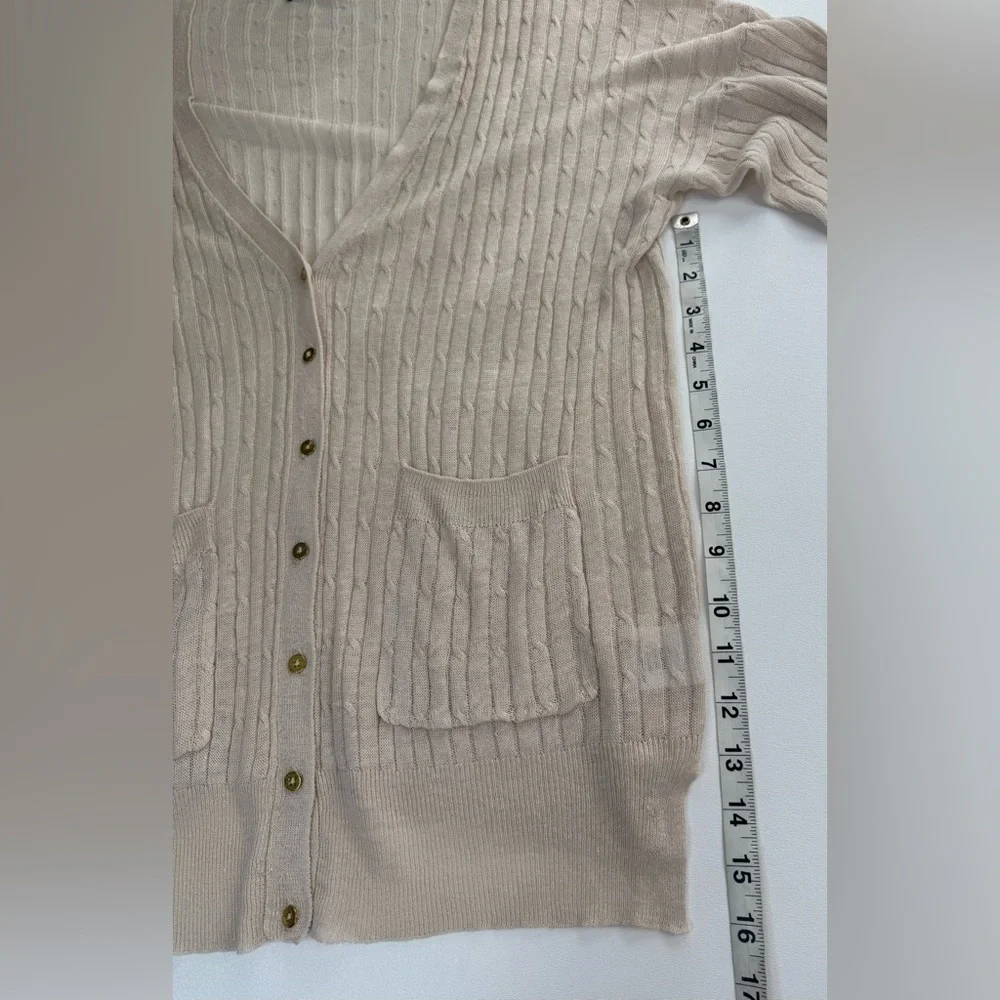 Olivia Sky Linen Blend V Neck Long Line Cable Knit Sweater Size 1X